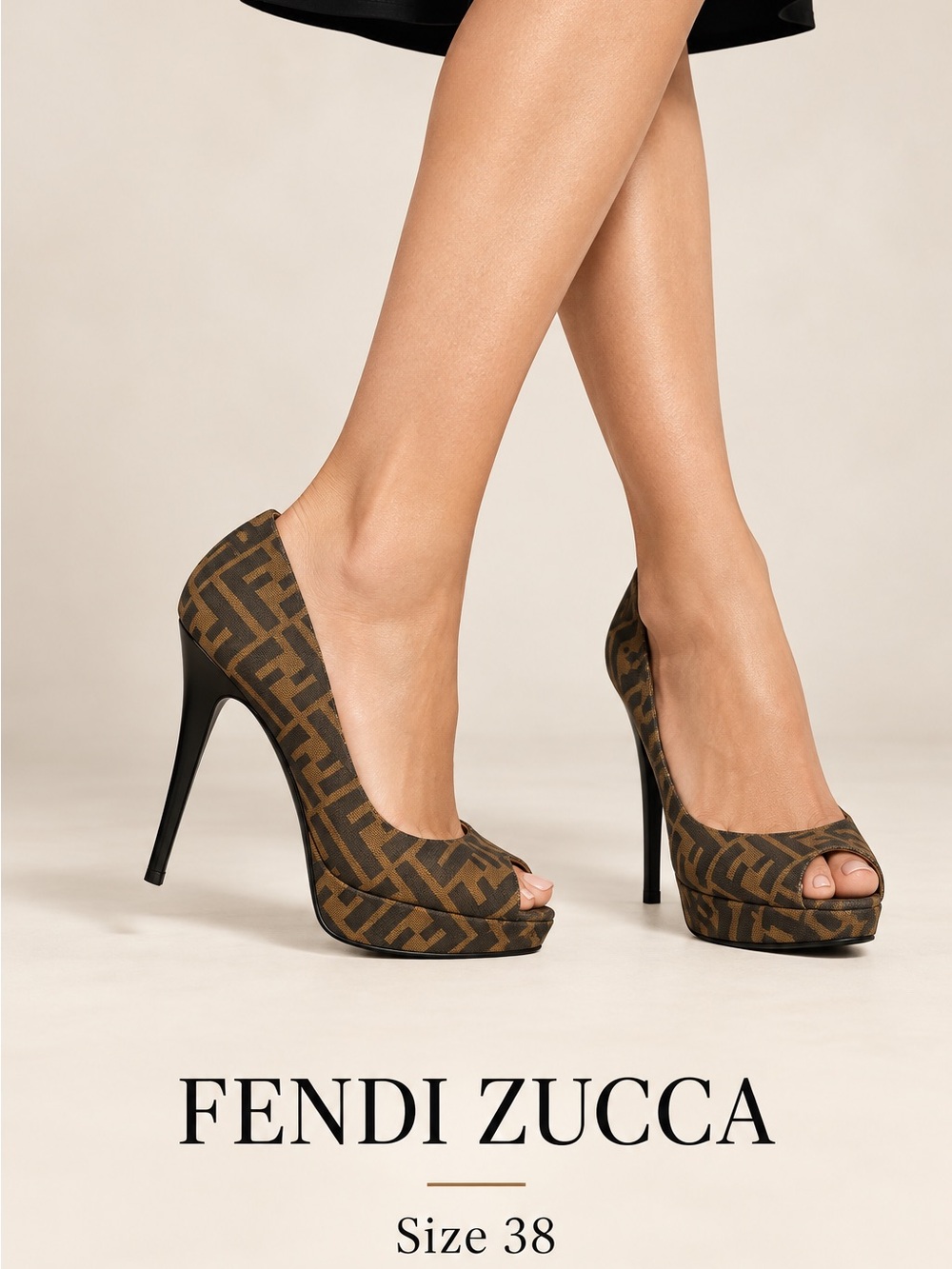 Fendi Zucca Brown Monogram Peep-Toe Platform Pump